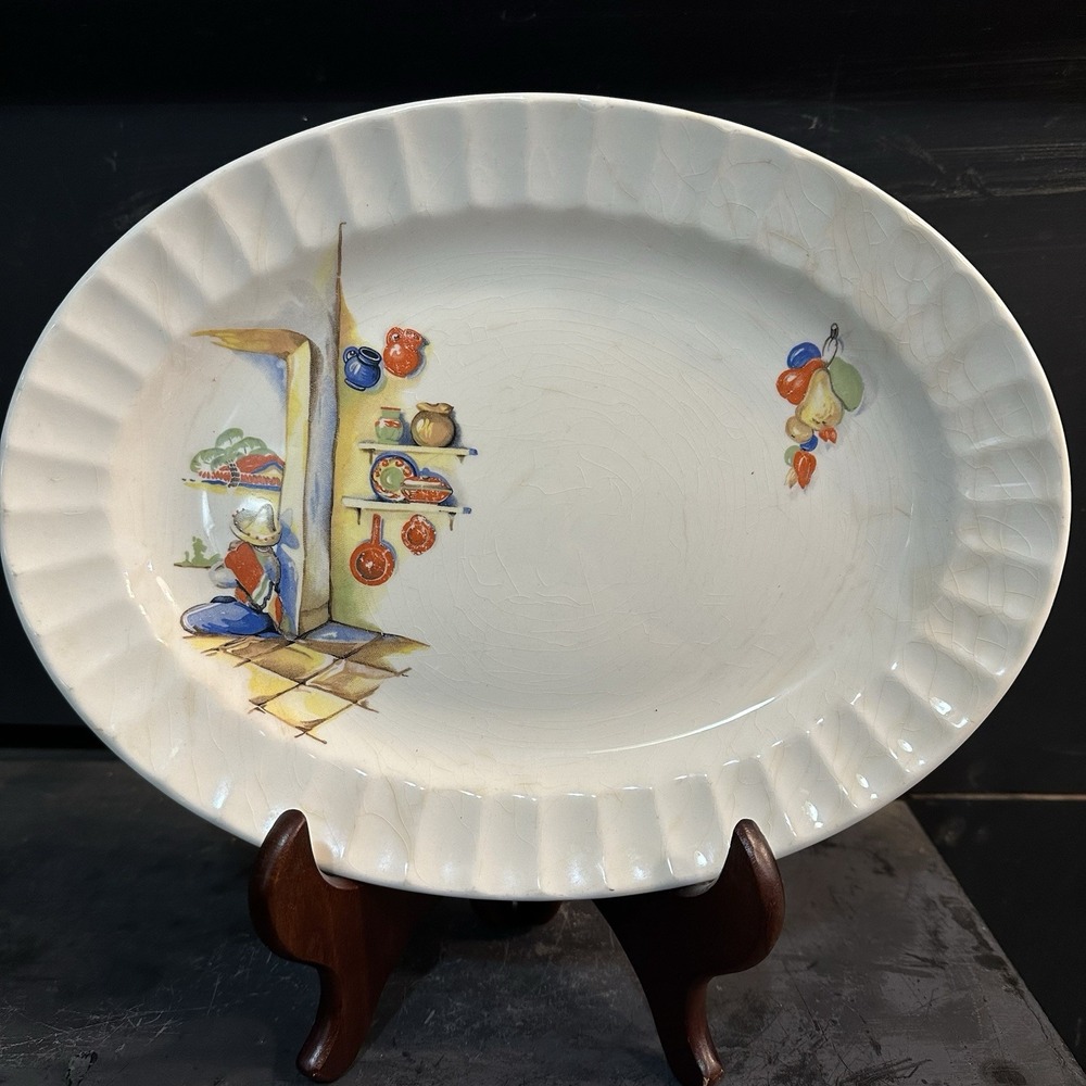 VTG 1940 Edwin M Knowles Semi Vitreous Tia Juana Oval Serving Platter‎ 13"